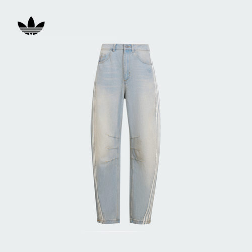 阿迪达斯三叶草牛仔运动裤弯刀裤