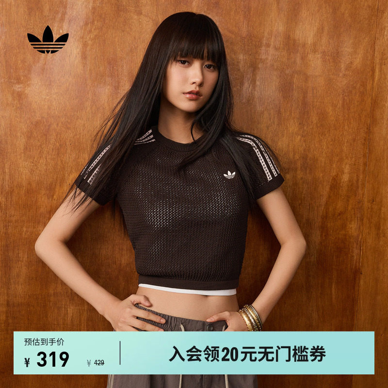 阿迪达斯三叶草女短款短袖T恤图片
