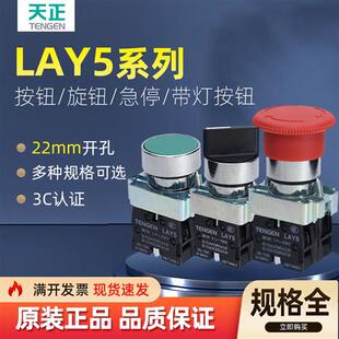 天正开关按钮旋钮LAY5金属急停蘑菇头平钮BA31一常开一常闭