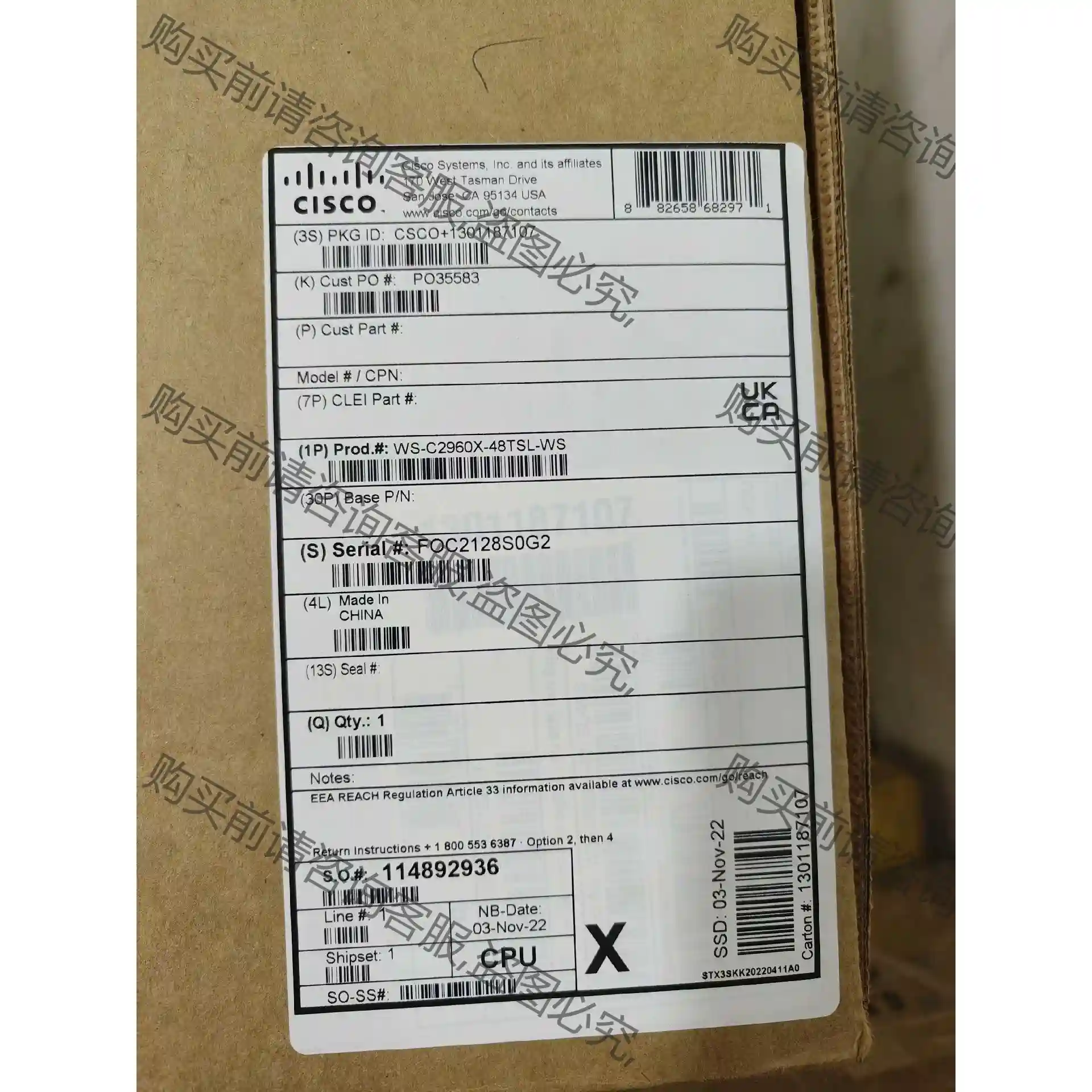 WS-C2960X-48TS-L-WS 思科国外原装RF 议价再拍 拆机件