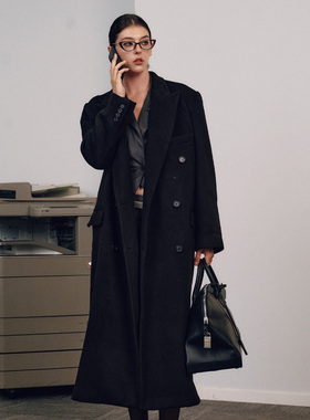 FREO3N双排扣毛呢外套高级感男女同款秋冬季新款超长宽松呢子大衣