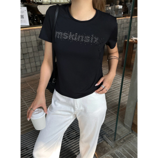 露背小心機(jī)圓領(lǐng)字母印花短袖 S.L買手店 mskin62024夏季 新款 T恤女