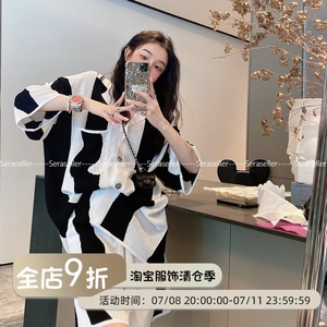 S.L/mskin6买手店经典黑拼白高级感休闲套装女夏小众简约衬衫短裤