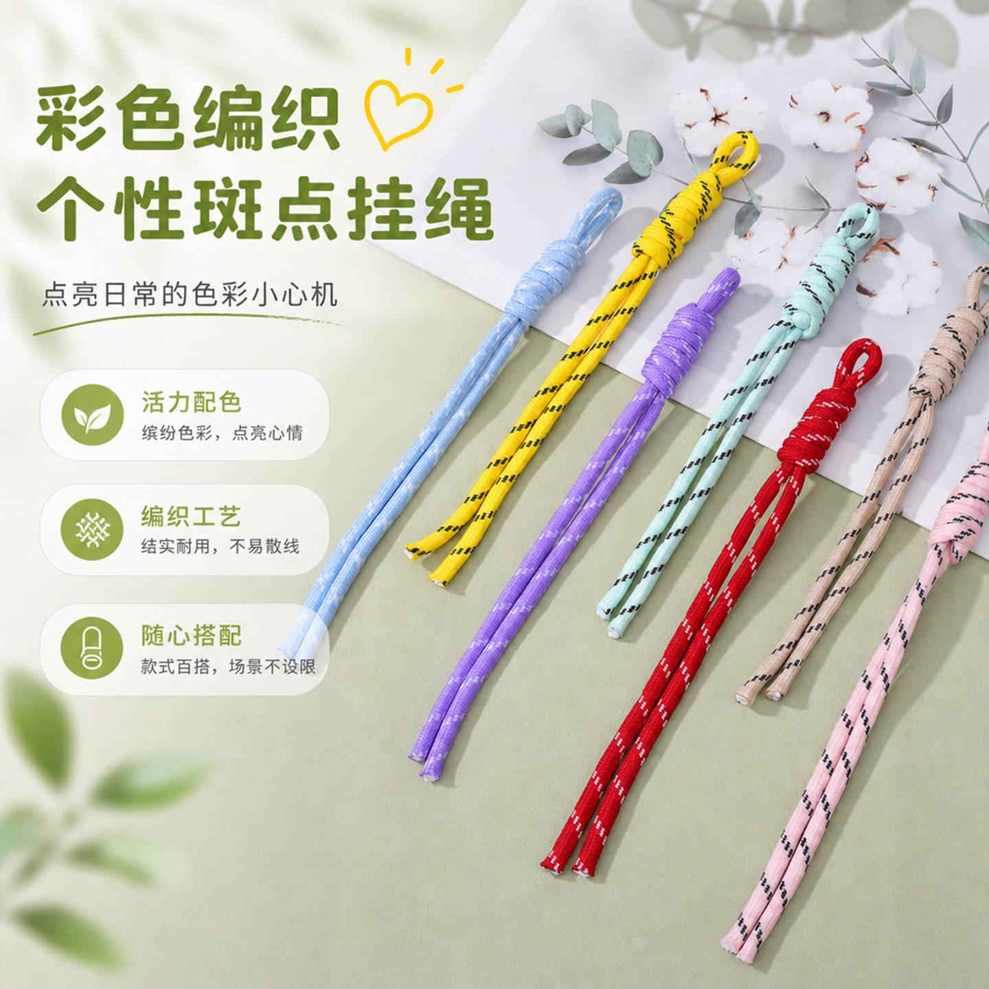 彩色编织个性斑点挂绳简约百搭手机挂饰钥匙吊坠手工饰品绳索挂绳