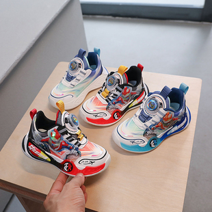 小童皮面秋季运动鞋1-6岁男童防水轻便跑步鞋闪灯软底童鞋奥曼特