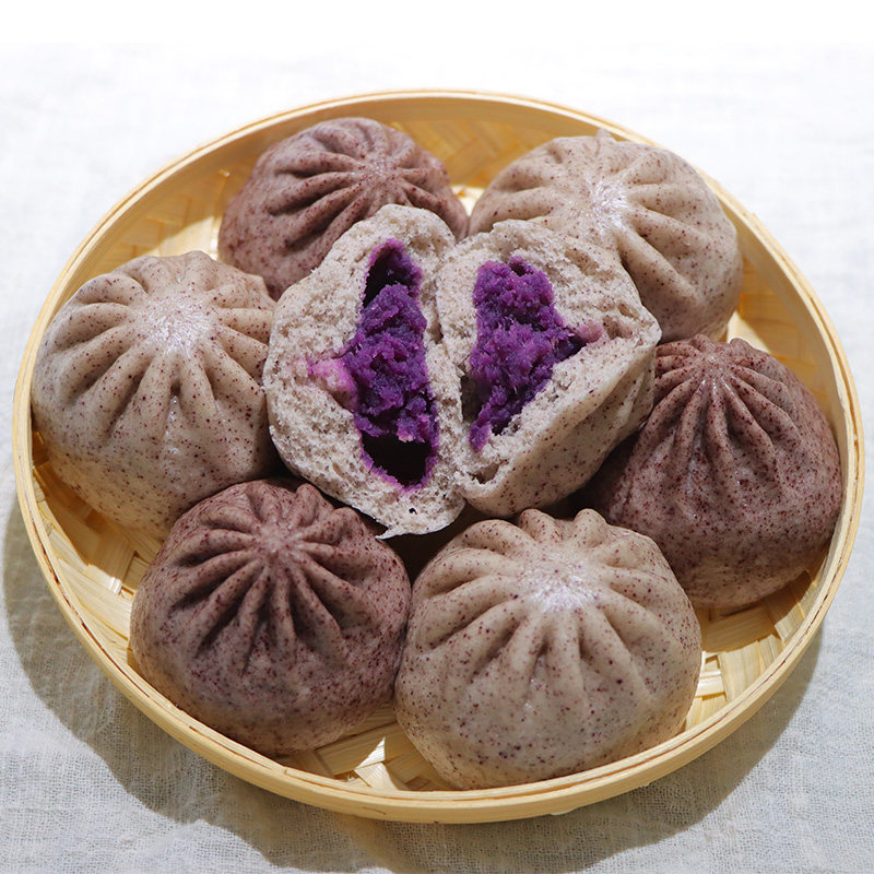 黑米山药包紫米紫薯包纯手工营养儿童早餐速冻面食速食包子馒头