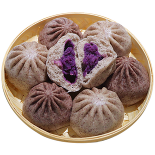 黑米山药包紫米紫薯包手工营养儿童早餐速冻面食速食包子馒头