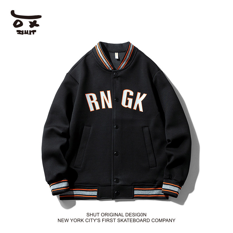shut美式复古条纹拼接立领棒球服夹克春秋潮牌休闲外套男女情侣款