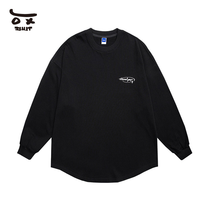shut十字星字母logo衣服春秋季潮牌休闲不规则长袖t恤男女情侣款