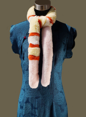 新款獭兔毛双面长条小围巾真毛围脖秋冬女日系可爱毛领子皮草保暖