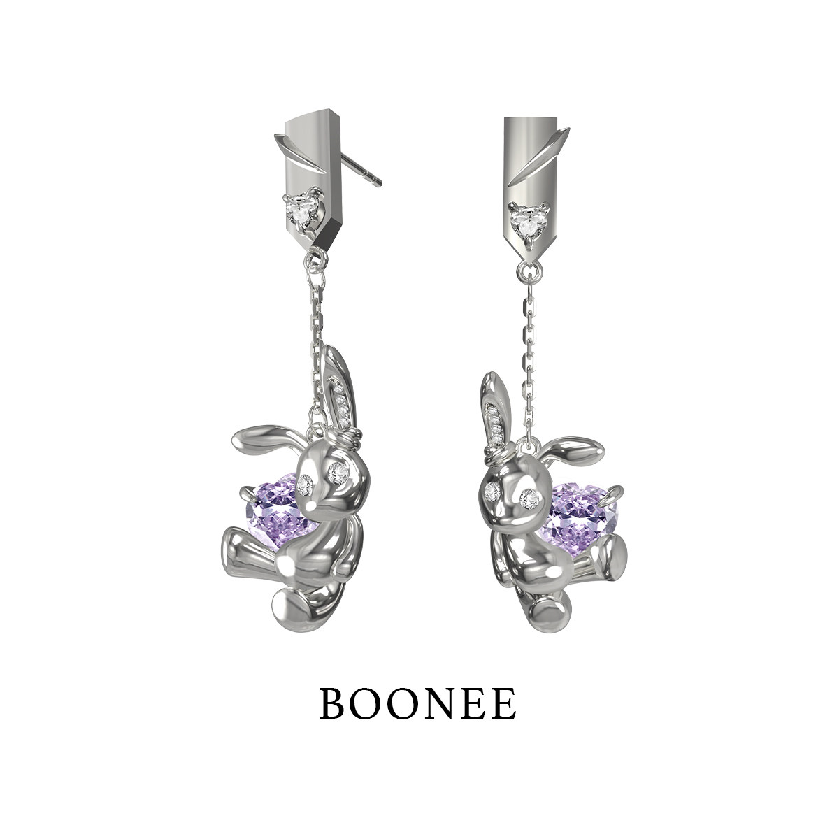BOONEE兔子爱心锆石耳环图片