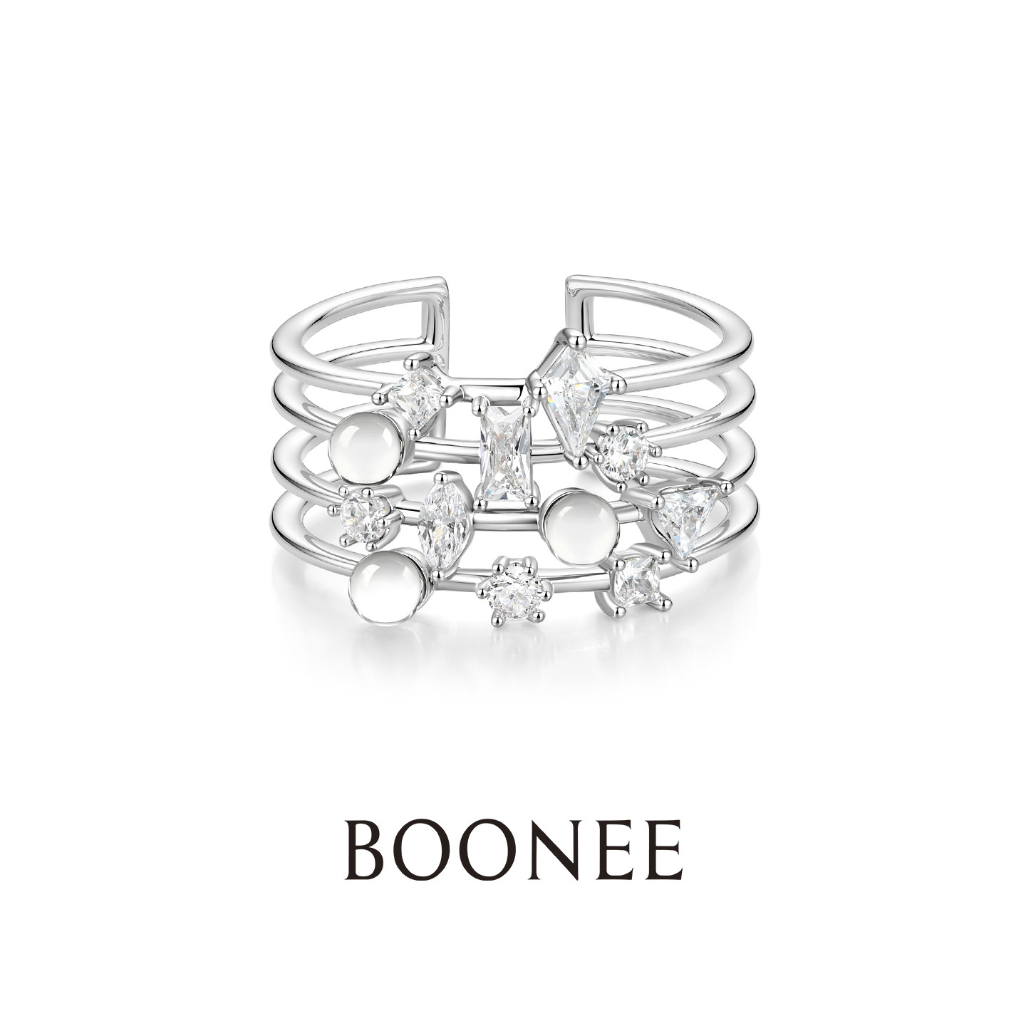 BOONEE多层锆石开口戒可调节图片