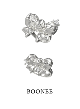BOONEE半糖系列蝴蝶结戒指女小众设计感镶钻食指戒时尚个性指环潮