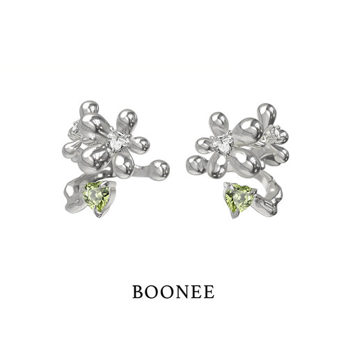 BOONEE花朵绿锆耳骨夹