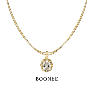 BOONEE秘境花园系列亮钻花朵项链蛇骨链小众轻奢高级感双层锁骨链