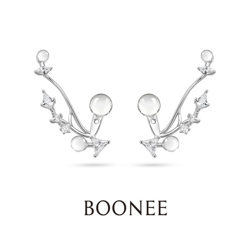 BOONEE锆石流线透明珠两戴耳钉
