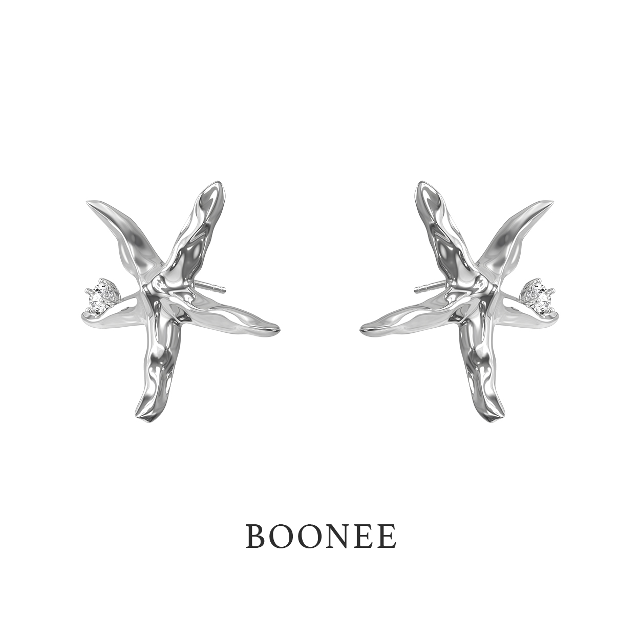 BOONEE镶钻海星耳环女