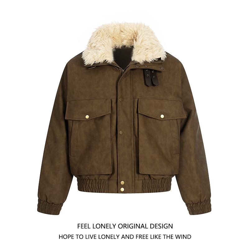 Feel lonely 巴恩风立领皮扣棉服外套女冬季大口袋设计感加厚保暖