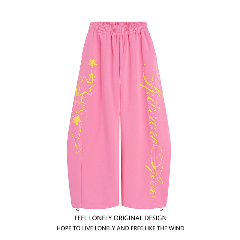 美式星星字母印花阔腿休闲裤