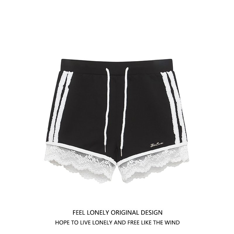 美式复古辣妹花边运动休闲短裤子