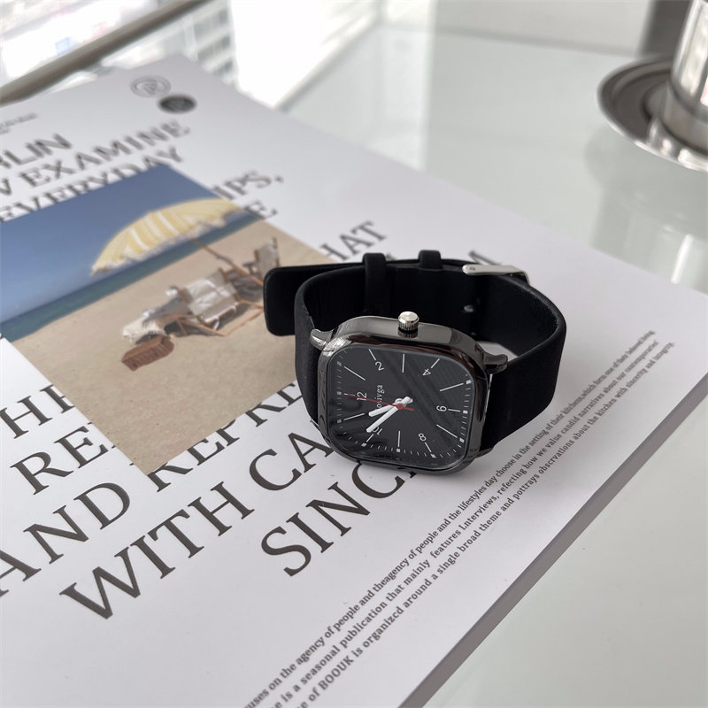 青少年手表男女简约小众百搭初高中学生方形日韩非机械表潮流黑色
