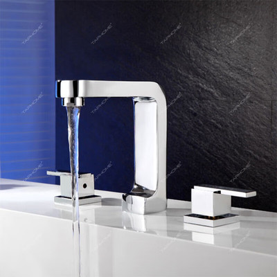 全铜分体冷热双把三孔面盆龙头