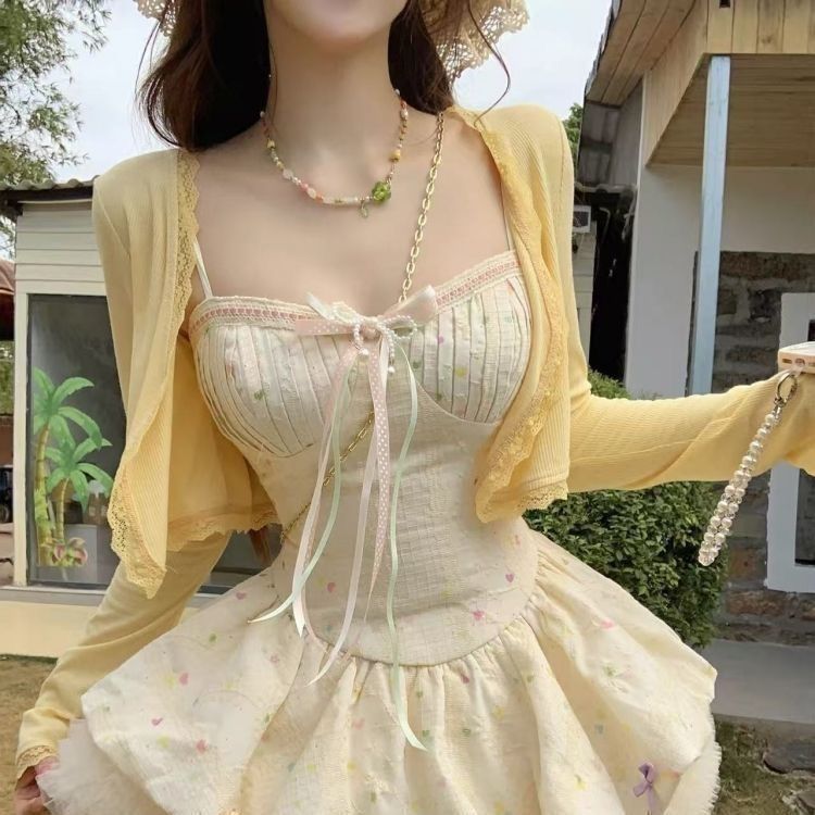 温柔奶油色甜美套装系仙