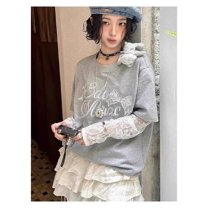 假两件字母印花长袖t恤女