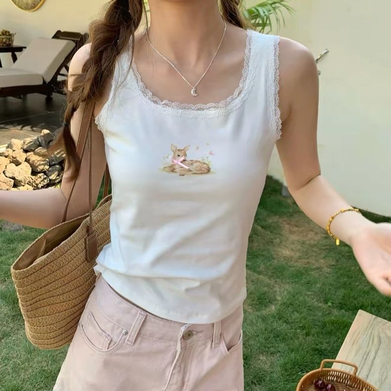 夏季吊带小鹿卡通修身印