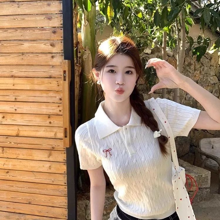 韩系甜美蝴蝶结麻花POLO