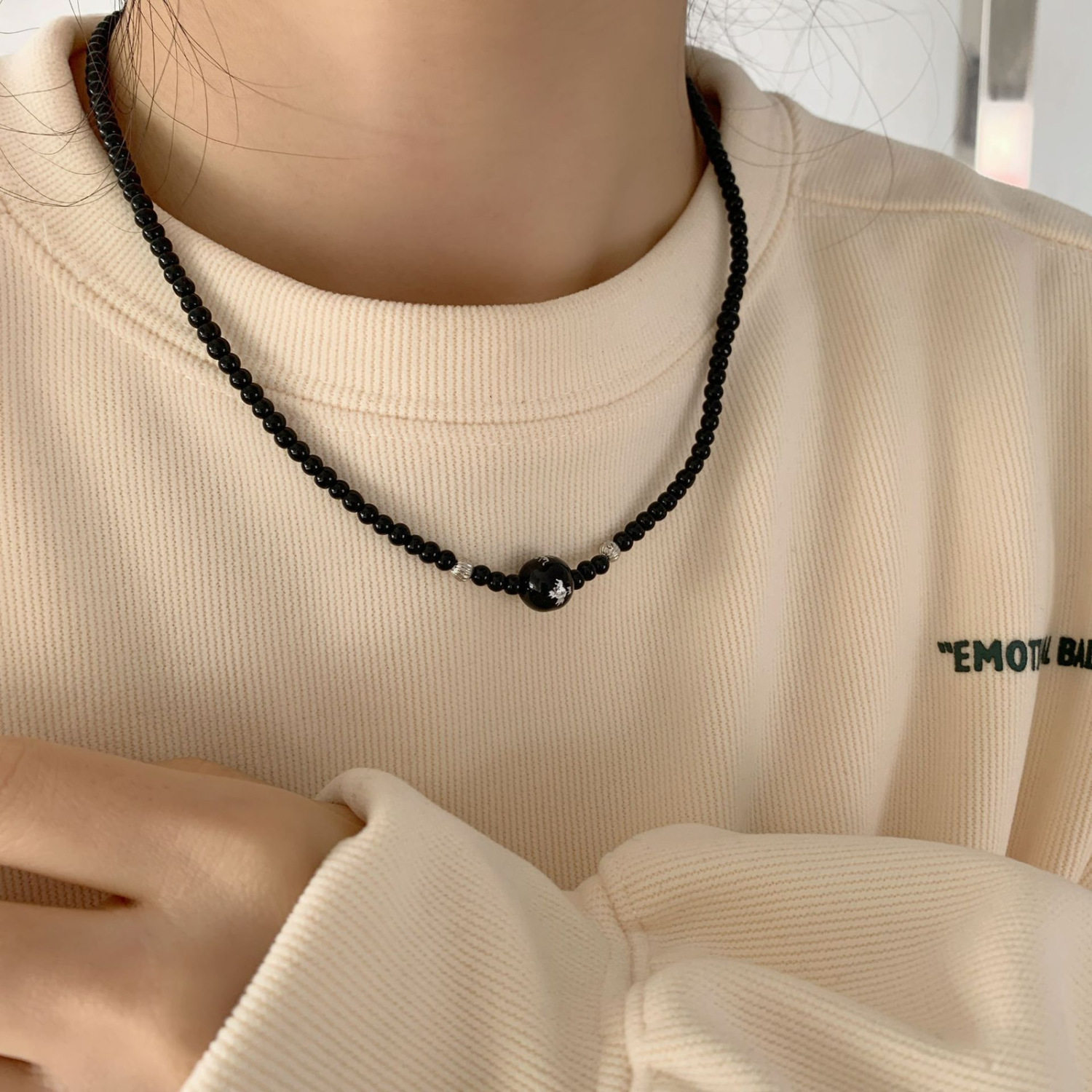 rtep 东方龙纹*dragon 手工黑串珠拼接中式日常百搭项链锁骨链