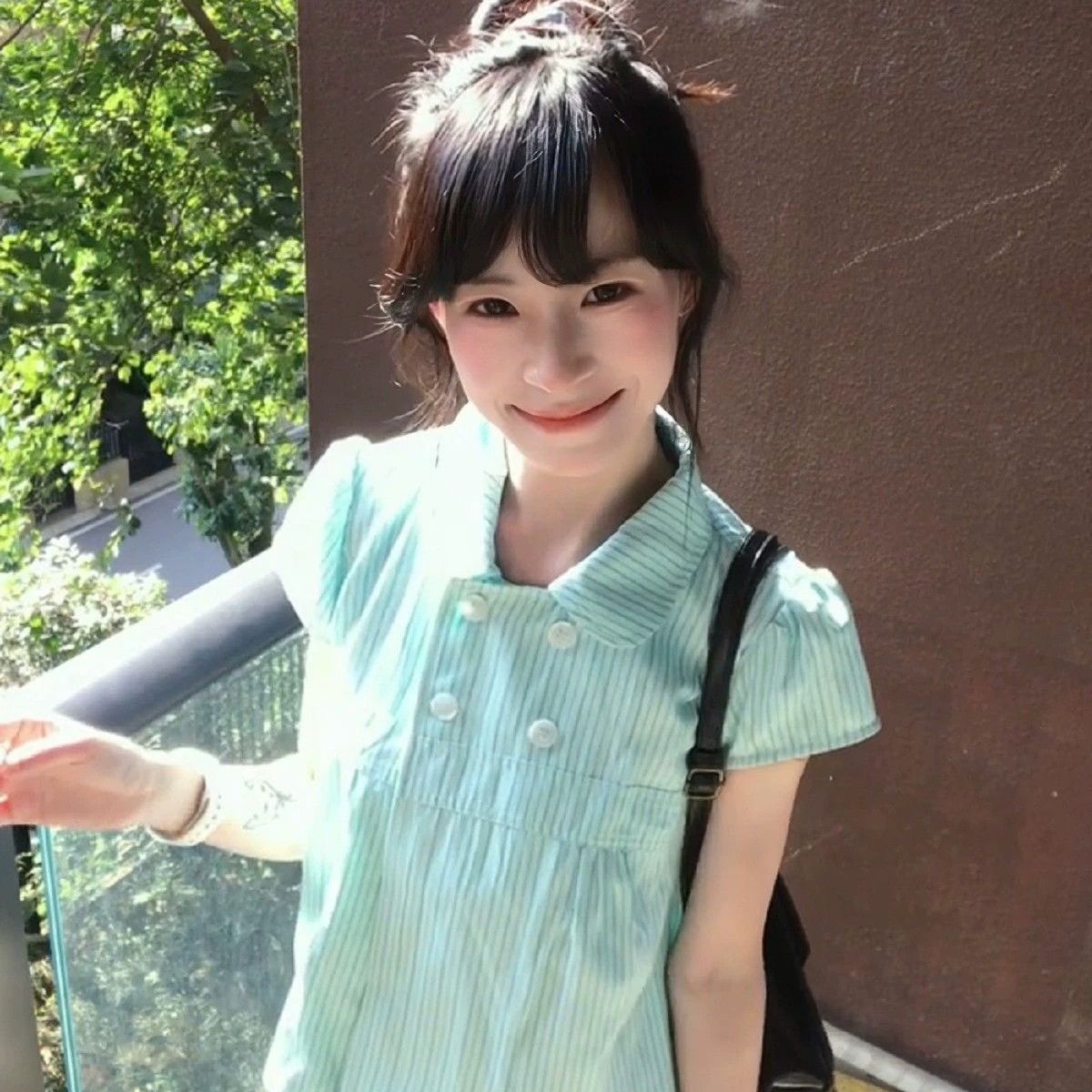 韩系甜美减龄条纹双排扣