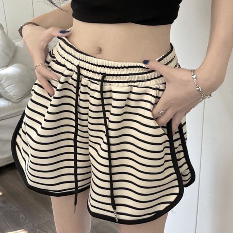 条纹运动裤短裤子女夏季