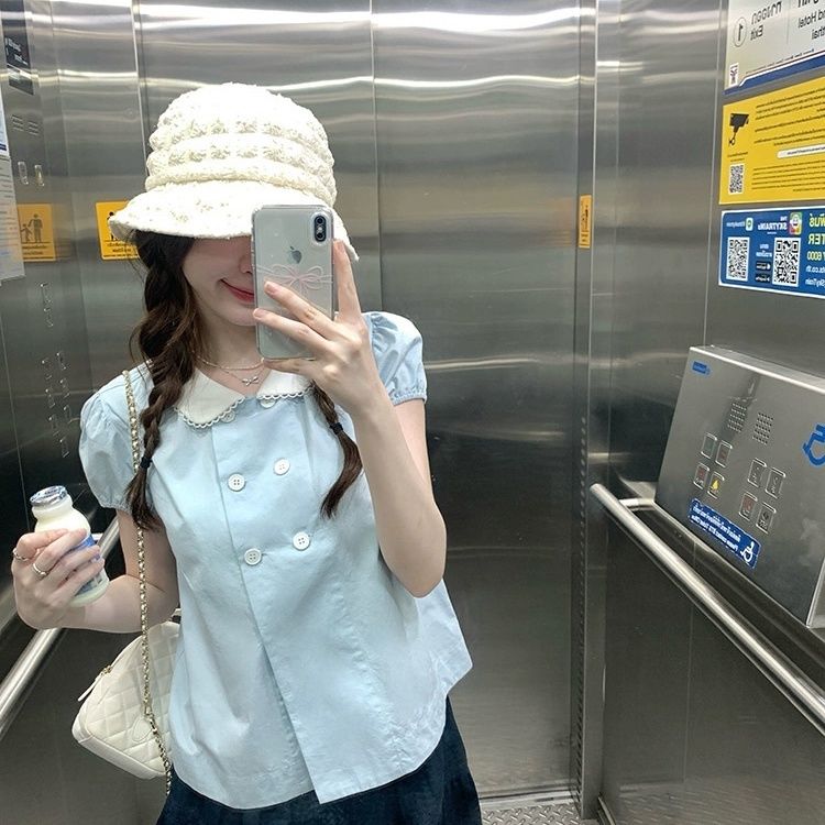 夏日优等生娃娃领双排扣