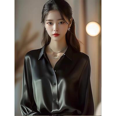 RIERA高级感职业通勤气质衬衫女早秋洋气高端别致小衫减龄绸面长