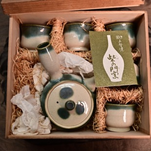 日本回流上野烧粗陶窑变釉茶具套装一壶五杯  茶道具