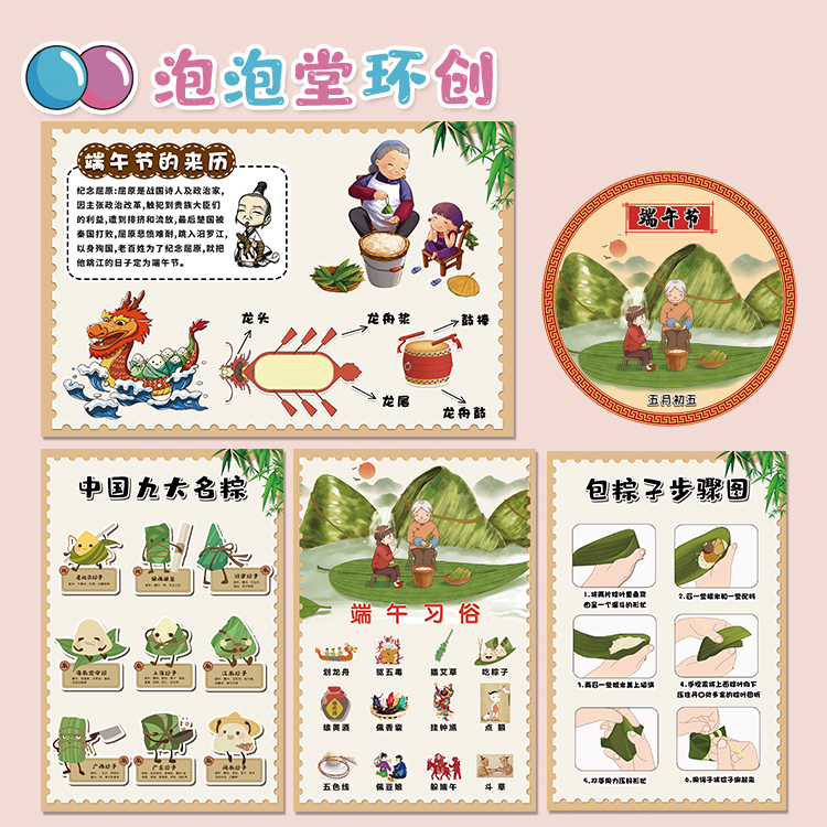 幼儿园墙面海报贴纸端午节习俗