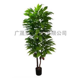 仿真可可树工厂定制西式 饰热带植物果树盆栽假咖啡树 餐厅咖啡馆装