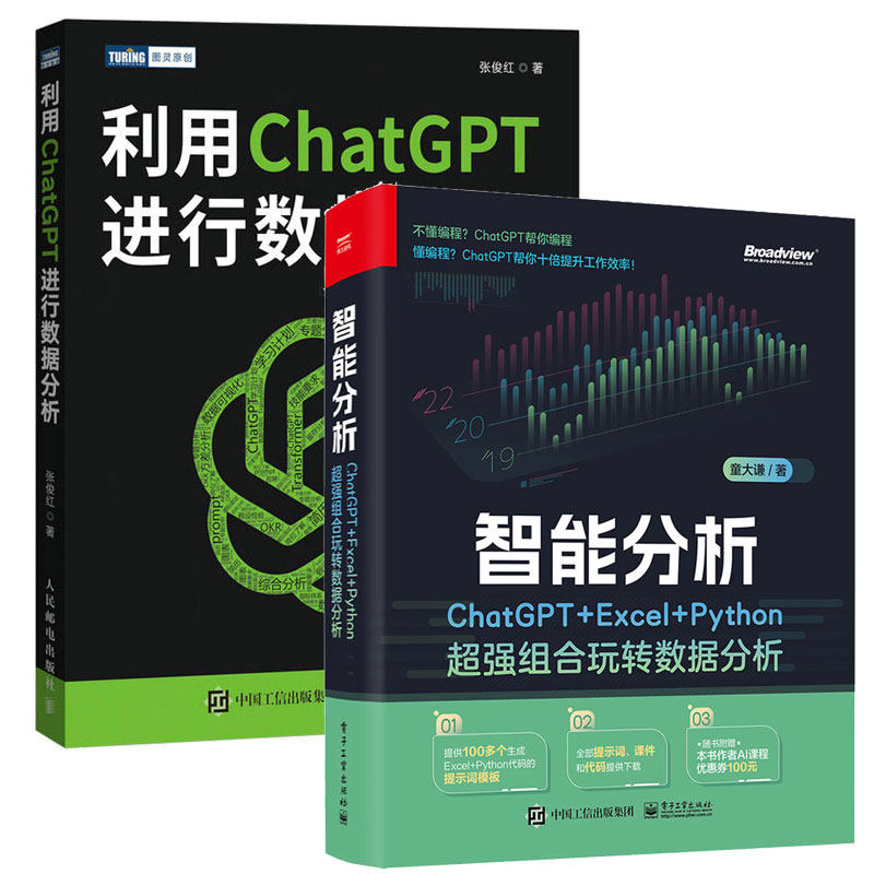 智能分析 ChatGPT+Excel+Python强组合玩转数据分析+利用ChatGPT进行数据分析 2本图书籍