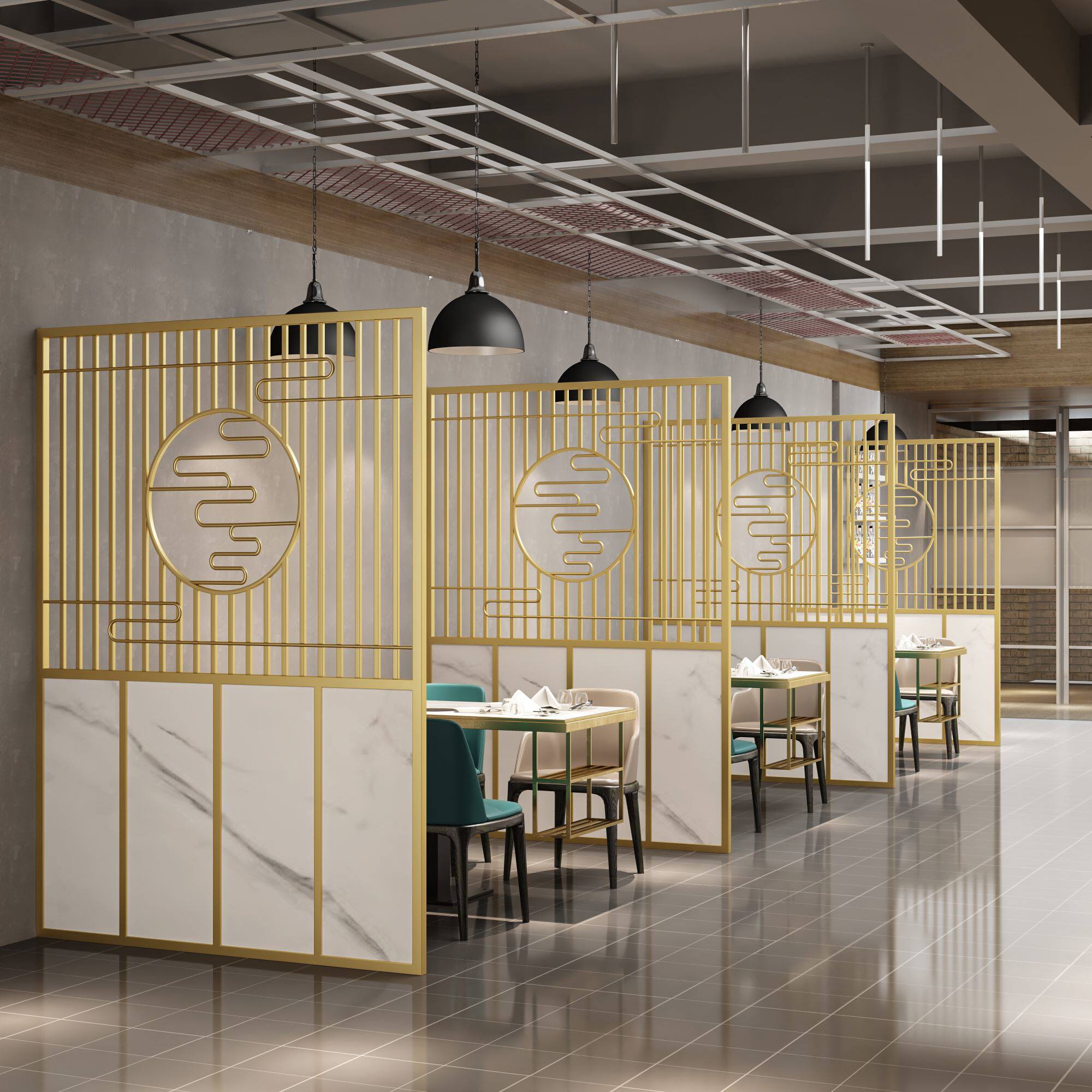 现代风餐厅卡座隔断酒店烧烤火锅店饭店包间铁艺屏风围栏装饰定制