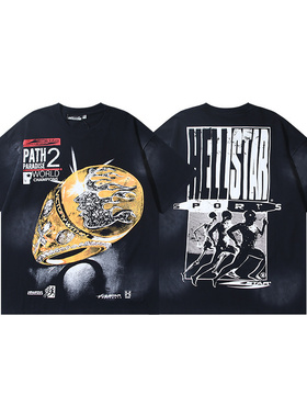 美式嘻哈风字母印花短袖T恤男女宽松水洗复古潮流街头圆领上衣夏