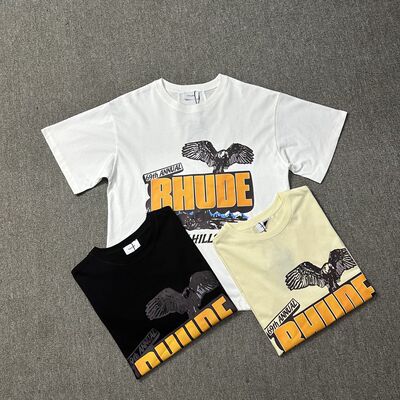 RHUDE美式潮牌老鹰纯棉夏季印花短袖T恤男女宽松情侣高街复古上衣