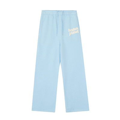 BROKENPLANET休闲风浅色系字母印花直筒加绒长裤男女宽松抽绳卫裤