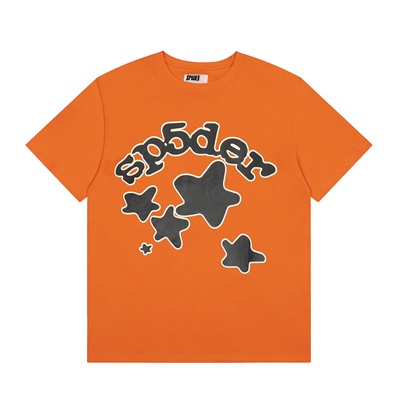 Sp5der美式发泡星星印花短袖T恤男女情侣宽松休闲潮流上衣T-shirt