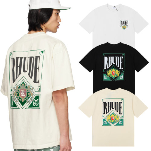 RHUDE小众美式街头潮牌夏季男女情侣卡牌印花宽松纯棉圆领短袖T恤