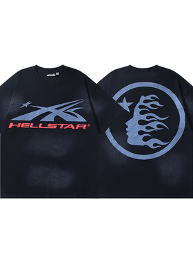 暗黑风地狱之星字母印花短袖T恤男女宽松潮牌摇滚水洗工艺上衣夏