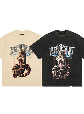 REPRESENT美式嘻哈风蛇纹印花短袖T恤男女同款宽松做旧潮牌上衣夏