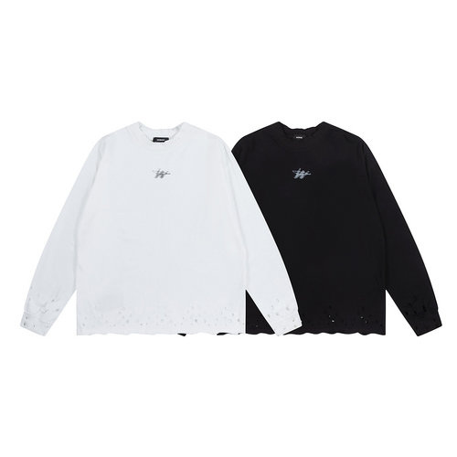 WE11DONE长袖W字母破洞T恤打底衫