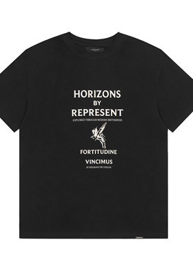 represent高街风飞马字母印花短袖T恤男女情侣简约宽松黑色潮上衣