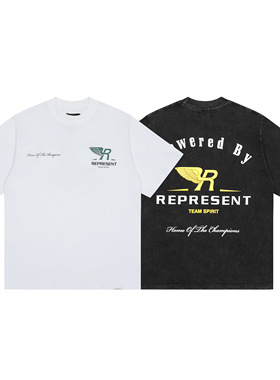 REPRESENT美式水洗做旧短袖T恤男女同款宽松潮牌字母印花情侣装夏